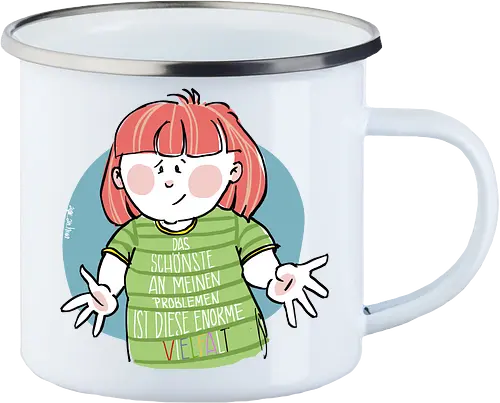 Probleme - Ringelpullisprüche, Ringeldinger, streifenweise, Spruch, Weisheit, Cartoon Illustration, Statement, Handgezeichnet, Humor, Selbstironie, Streifenpulli, Spruchshirt, deutsch, Motivation, Ringelpulli, SprücheShirt - Emailletasse