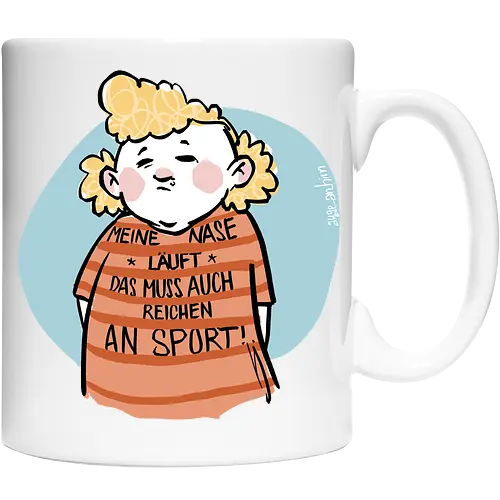 Sport - Ringelpullisprüche, Ringeldinger, Spruchshirt, deutsch, streifenweise, Spruch, Weisheit, Motivation, Ringelpulli, SprücheShirt, Cartoon Illustration, Statement, Ostfriesland, Nordsee, Handgezeichnet, Humor, Selbstironie, Streifenpulli - Keramiktasse