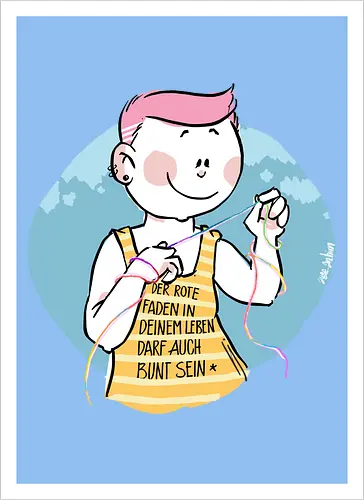 Bunt - Humor, Selbstironie, Streifenpulli, Spruchshirt, deutsch, ringelpullisprüche, Ringeldinger, streifenweise, Spruch, Weisheit, Motivation, Ringelpulli, SprücheShirt, Cartoon Illustration, Statement, Handgezeichnet - Kunstdruck