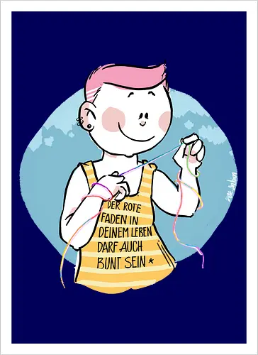 Bunt - Humor, Selbstironie, Streifenpulli, Spruchshirt, deutsch, ringelpullisprüche, Ringeldinger, streifenweise, Spruch, Weisheit, Motivation, Ringelpulli, SprücheShirt, Cartoon Illustration, Statement, Handgezeichnet - Kunstdruck