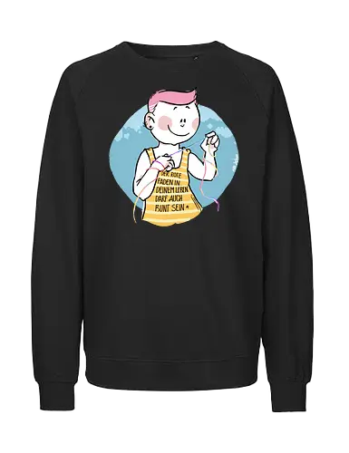 Bunt - Humor, Selbstironie, Streifenpulli, Spruchshirt, deutsch, ringelpullisprüche, Ringeldinger, streifenweise, Spruch, Weisheit, Motivation, Ringelpulli, SprücheShirt, Cartoon Illustration, Statement, Handgezeichnet - Fairtrade Sweatshirt
