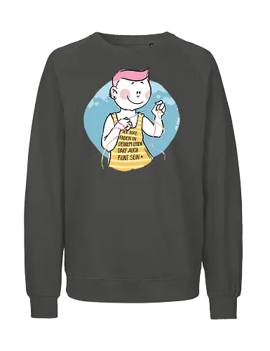 Bunt - Humor, Selbstironie, Streifenpulli, Spruchshirt, deutsch, ringelpullisprüche, Ringeldinger, streifenweise, Spruch, Weisheit, Motivation, Ringelpulli, SprücheShirt, Cartoon Illustration, Statement, Handgezeichnet - Fairtrade Sweatshirt