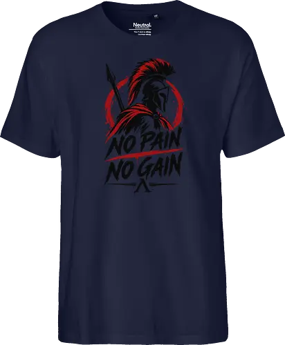 Spartan Discipline – No Pain No Gain - martial arts, fighter, ancient warrior, greek warrior, helmet, spartan, spartaner, no pain no gain, warrior, warrior spirit, discipline, strength, motivation, gym, fitness, bodybuilding, workout, training, spear, battle, courage, power, mindset, determination, toughness, streetwear, gym shirt, fitness shirt, motivational shirt, distressed design, red black, hand drawn, warrior aesthetic - Fairtrade T-Shirt