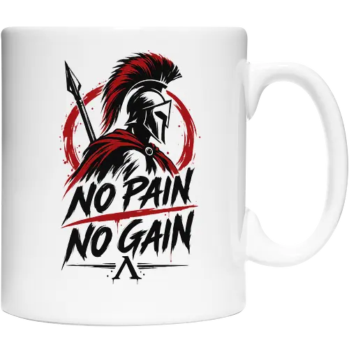Spartan Discipline – No Pain No Gain - martial arts, fighter, ancient warrior, greek warrior, helmet, spartan, spartaner, no pain no gain, warrior, warrior spirit, discipline, strength, motivation, gym, fitness, bodybuilding, workout, training, spear, battle, courage, power, mindset, determination, toughness, streetwear, gym shirt, fitness shirt, motivational shirt, distressed design, red black, hand drawn, warrior aesthetic - Keramiktasse