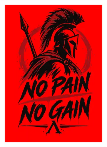 Spartan Discipline – No Pain No Gain - martial arts, fighter, ancient warrior, greek warrior, helmet, spartan, spartaner, no pain no gain, warrior, warrior spirit, discipline, strength, motivation, gym, fitness, bodybuilding, workout, training, spear, battle, courage, power, mindset, determination, toughness, streetwear, gym shirt, fitness shirt, motivational shirt, distressed design, red black, hand drawn, warrior aesthetic - Kunstdruck