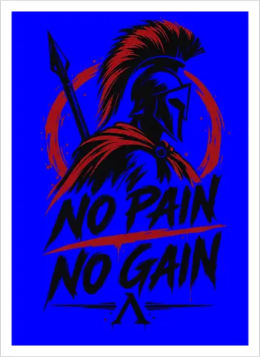 Spartan Discipline – No Pain No Gain - martial arts, fighter, ancient warrior, greek warrior, helmet, spartan, spartaner, no pain no gain, warrior, warrior spirit, discipline, strength, motivation, gym, fitness, bodybuilding, workout, training, spear, battle, courage, power, mindset, determination, toughness, streetwear, gym shirt, fitness shirt, motivational shirt, distressed design, red black, hand drawn, warrior aesthetic - Kunstdruck