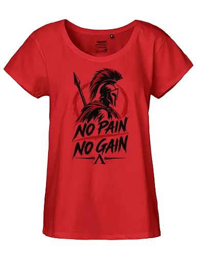 Spartan Discipline – No Pain No Gain - martial arts, fighter, ancient warrior, greek warrior, helmet, spartan, spartaner, no pain no gain, warrior, warrior spirit, discipline, strength, motivation, gym, fitness, bodybuilding, workout, training, spear, battle, courage, power, mindset, determination, toughness, streetwear, gym shirt, fitness shirt, motivational shirt, distressed design, red black, hand drawn, warrior aesthetic - Fairtrade Girl Shirt