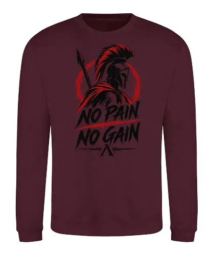 Spartan Discipline – No Pain No Gain - martial arts, fighter, ancient warrior, greek warrior, helmet, spartan, spartaner, no pain no gain, warrior, warrior spirit, discipline, strength, motivation, gym, fitness, bodybuilding, workout, training, spear, battle, courage, power, mindset, determination, toughness, streetwear, gym shirt, fitness shirt, motivational shirt, distressed design, red black, hand drawn, warrior aesthetic - Sweatshirt