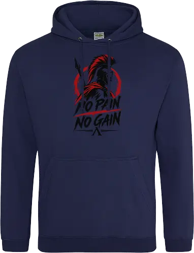 Spartan Discipline – No Pain No Gain - martial arts, fighter, ancient warrior, greek warrior, helmet, spartan, spartaner, no pain no gain, warrior, warrior spirit, discipline, strength, motivation, gym, fitness, bodybuilding, workout, training, spear, battle, courage, power, mindset, determination, toughness, streetwear, gym shirt, fitness shirt, motivational shirt, distressed design, red black, hand drawn, warrior aesthetic - Standard Hoodie