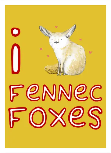 Liebe für den süßen Fuchs der Wüste - Fen¬nek, Wüstenfuchs, Fuchs, süßer Fuchs, süßes Tier, Wildtiere, Natur, Wüste, Illustration, Aquarell, Tierkunst, Tierliebhaber, niedliche Zeichnung, Fauna, Wildtierkunst - Kunstdruck