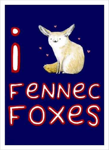 Liebe für den süßen Fuchs der Wüste - Fen¬nek, Wüstenfuchs, Fuchs, süßer Fuchs, süßes Tier, Wildtiere, Natur, Wüste, Illustration, Aquarell, Tierkunst, Tierliebhaber, niedliche Zeichnung, Fauna, Wildtierkunst - Kunstdruck