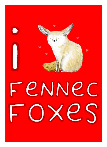 Liebe für den süßen Fuchs der Wüste - Fen¬nek, Wüstenfuchs, Fuchs, süßer Fuchs, süßes Tier, Wildtiere, Natur, Wüste, Illustration, Aquarell, Tierkunst, Tierliebhaber, niedliche Zeichnung, Fauna, Wildtierkunst - Kunstdruck