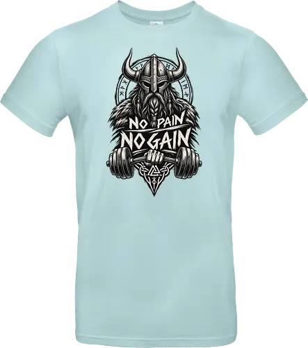 Viking Iron – No Pain No Gain - viking, vikings, viking warrior, hand drawn, ink drawing, distressed, black and white, fitness shirt, gym shirt, workout shirt, streetwear, motivational shirt, norse, nordic, norse warrior, viking fitness, viking gym, no pain no gain, warrior spirit, strength, discipline, motivation, gym, fitness, bodybuilding, weightlifting, workout, training, barbell, dumbbell, power, muscle, determination, toughness, warrior mindset, nordic design, scandinavian, norse mythology, helmet, beard, runes - Standard T-Shirt
