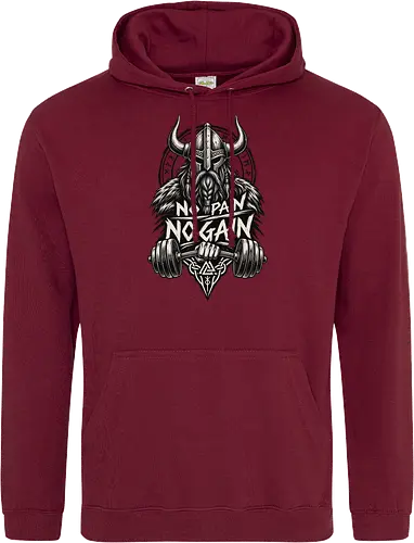 Viking Iron – No Pain No Gain - viking, vikings, viking warrior, hand drawn, ink drawing, distressed, black and white, fitness shirt, gym shirt, workout shirt, streetwear, motivational shirt, norse, nordic, norse warrior, viking fitness, viking gym, no pain no gain, warrior spirit, strength, discipline, motivation, gym, fitness, bodybuilding, weightlifting, workout, training, barbell, dumbbell, power, muscle, determination, toughness, warrior mindset, nordic design, scandinavian, norse mythology, helmet, beard, runes - Standard Hoodie