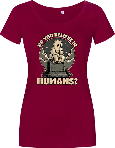 Ghost Believe in Humans - Graveyard, Tombstones, Tombstone, Ghost, I Believe, Believe, Humans, Human, Humanity, Creepy, Scary, Creepy Cute, Scary Cute, Spooky Season, Spooky, Spooky Cute, Spooky Art, Spooky Halloween, Spooky Cartoon, Halloween Vibes, Halloween, Halloween Season Art, Fun, Funny, Cute, Creature - Damen T-Shirt