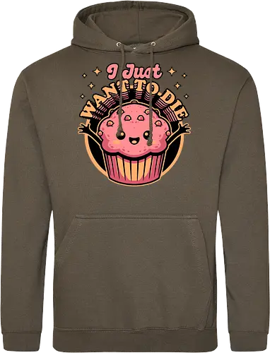 Muffin Dark Humor - Muffin, Die, Death, Dark, Dark Comedy, Dark Humor, Darkness, Cute, Adorable, Fast Food, Food, Junk Food, Cake, Cupcakes, Cupcake, Snacks, Snack, Snack Time, Snacking, Dessert, Irony, Sarcasm, Sarcastic, Sarcastic Art, Sarcastic Humor, Jokes, Joke, Healthy, Smile, Happy, Sadness, Sad, Happiness, Depressed, Depression - Standard Hoodie