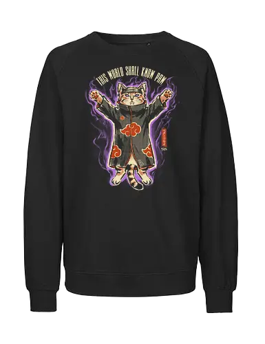 This World Shall Know Paw - quote, humor, cute, cat, anime, funny, ninja, vintage, retro, japanese, pain, akatsuki, pun, parody, mood - Fairtrade Sweatshirt