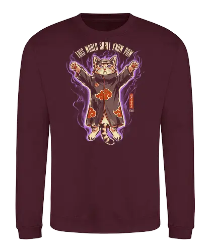This World Shall Know Paw - quote, humor, cute, cat, anime, funny, ninja, vintage, retro, japanese, pain, akatsuki, pun, parody, mood - Sweatshirt