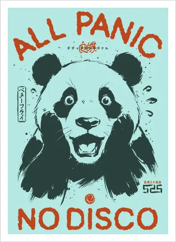 All Panic No Disco - panda, funny, panic, anxiety, vintage, retro, japanese, stress, overwhelmed, quote, humor, cute, mood, sarcastic, scream - Kunstdruck