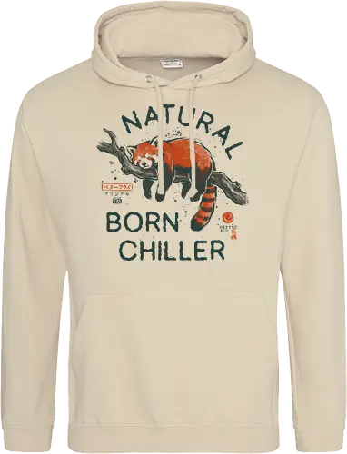 Natural Born Chiller - japanese, lazy, sleep, relax, quote, humor, cute, mood, nature, red panda, funny, chill, nap, vintage, retro - Standard Hoodie