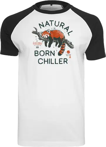 Natural Born Chiller - japanese, lazy, sleep, relax, quote, humor, cute, mood, nature, red panda, funny, chill, nap, vintage, retro - Raglan T-Shirt