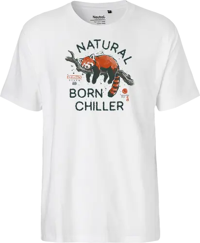 Natural Born Chiller - japanese, lazy, sleep, relax, quote, humor, cute, mood, nature, red panda, funny, chill, nap, vintage, retro - Fairtrade T-Shirt