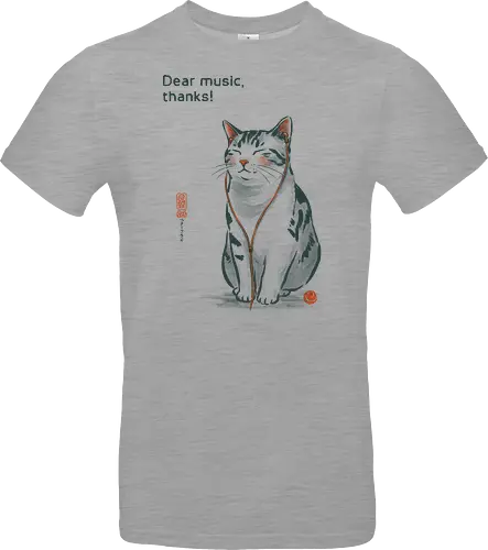 Dear Music, thanks! - cat, music, headphones, funny, vintage, retro, japanese, earphone, song, audiophile, quote, wholesome, cute, mood, relaxed - Standard T-Shirt