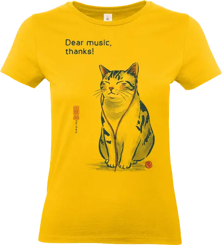 Dear Music, thanks! - cat, music, headphones, funny, vintage, retro, japanese, earphone, song, audiophile, quote, wholesome, cute, mood, relaxed - Standard T-Shirt (Frauen)