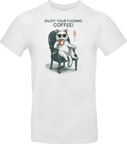 Enjoy Your Fucking Coffee! - caffeine, cat, coffee, funny, sarcastic, vintage, retro, japanese, adult humor, coffee lover, swear word, sunglasses, quote, mood, cool - Standard T-Shirt