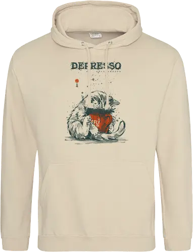 Depresso - cat, espresso, depresso, coffee, funny, vintage, retro, japanese, dark humor, coffee lover, mood, caffeine, sad cat, monday, quote, sarcastic - Standard Hoodie