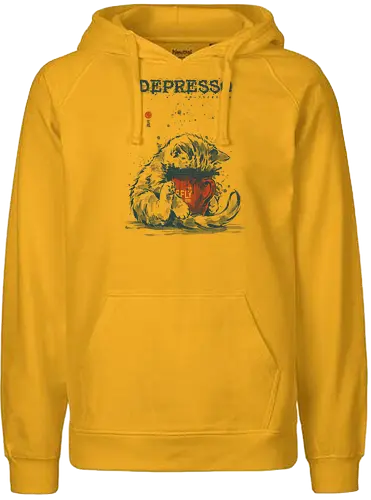Depresso - cat, espresso, depresso, coffee, funny, vintage, retro, japanese, dark humor, coffee lover, mood, caffeine, sad cat, monday, quote, sarcastic - Fairtrade Hoodie