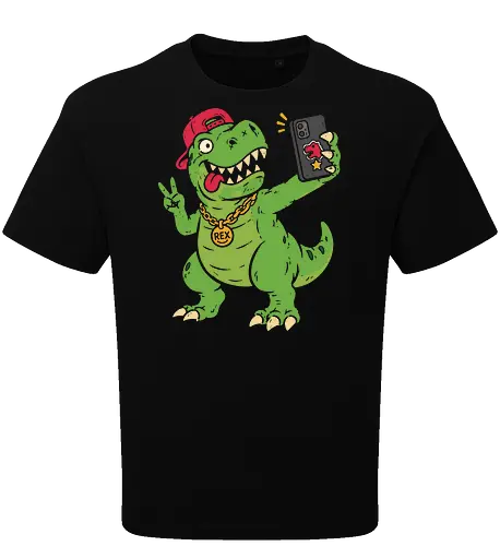 T-Rex Selfie: The Swag Saurus - quirky pop culture shirt, short arms joke merch, funny dinosaur shirt, t-rex selfie graphic tee, hypebeast animal apparel, retro 90s streetwear, cool dino clothing, meme graphic fashion, distressed vintage tee, skater dinosaur design - Oversize T-Shirt