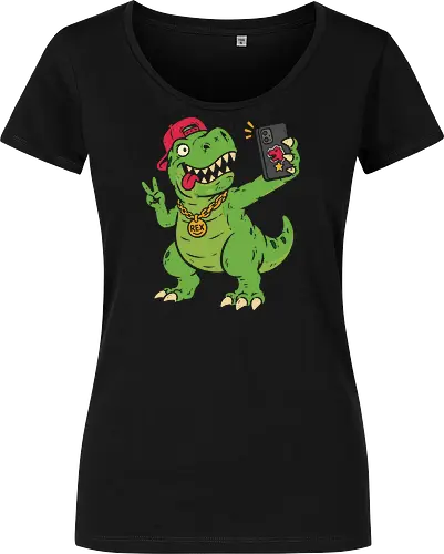 T-Rex Selfie: The Swag Saurus - quirky pop culture shirt, short arms joke merch, funny dinosaur shirt, t-rex selfie graphic tee, hypebeast animal apparel, retro 90s streetwear, cool dino clothing, meme graphic fashion, distressed vintage tee, skater dinosaur design - Damen T-Shirt