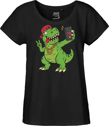 T-Rex Selfie: The Swag Saurus - quirky pop culture shirt, short arms joke merch, funny dinosaur shirt, t-rex selfie graphic tee, hypebeast animal apparel, retro 90s streetwear, cool dino clothing, meme graphic fashion, distressed vintage tee, skater dinosaur design - Fairtrade Girl Shirt