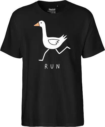 Chaotic Goose: RUN! - simple bird illustration, aesthetic meme design, funny goose shirt, minimalist animal graphic, internet meme apparel, running goose tee, chaotic energy streetwear, quirky graphic t-shirt, gamer meme clothing, ironic humor fashion - Fairtrade T-Shirt