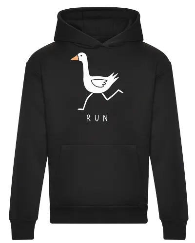 Chaotic Goose: RUN! - simple bird illustration, aesthetic meme design, funny goose shirt, minimalist animal graphic, internet meme apparel, running goose tee, chaotic energy streetwear, quirky graphic t-shirt, gamer meme clothing, ironic humor fashion - Heavyweight Hoodie