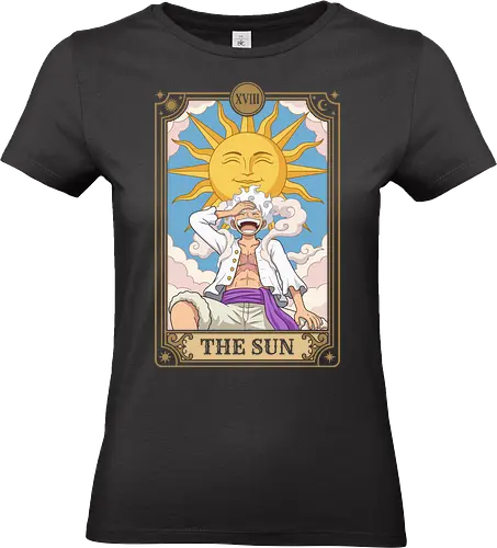 The Sun Arcana: Warrior of Liberation - Luffy Gear 5 shirt, Joy Boy apparel, One Piece aesthetic streetwear, shonen manga clothing, retro anime tarot design, Pirate King graphic shirt, witchy otaku fashion, Sun God Nika merch, anime tarot card graphic, The Sun major arcana tee - Standard T-Shirt (Frauen)