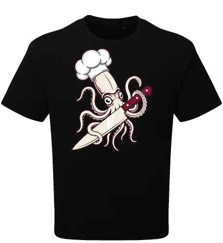 The Kraken Chef: Master of the Blade - funny chef shirt, squid graphic tee, kraken cook apparel, culinary streetwear, kitchen knife design, seafood lover clothing, badass octopus tee, sushi chef merch, tattoo style sea creature, foodie graphic fashion - Oversize T-Shirt