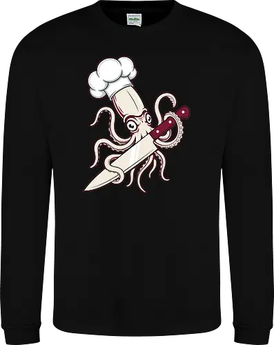 The Kraken Chef: Master of the Blade - funny chef shirt, squid graphic tee, kraken cook apparel, culinary streetwear, kitchen knife design, seafood lover clothing, badass octopus tee, sushi chef merch, tattoo style sea creature, foodie graphic fashion - Sweatshirt