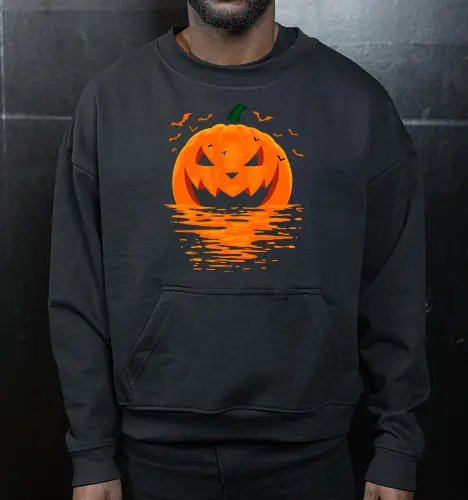 Spooky Sunset For Halloween Season - halloween, bats, beach, horror, humor, jack o lantern, landscape, ocean, october, scary, spooky, summer, sunset, trick or treat, vacation - Cropped Sweatshirt