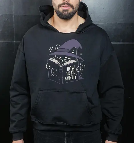 How To Be Witchy - koalatees, koala, koalastudio, black cat, cat lover, cat, spooky, spellbook, cute, gothic, occult, halloween, funny, witch, whimsical - Cropped Hoodie