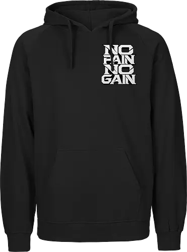 Stacked Power – No Pain No Gain - no pain no gain, stacked power, fitness, black and white, gym, workout, bodybuilding, weightlifting, training, motivation, discipline, strength, mindset, determination, athletic, sportswear, streetwear, gym wear, fitness apparel, motivational design, typographic design, typography, bold typography, minimalist, modern, geometric, power, performance, strength training, workout motivation, gym motivation, fitness lifestyle, athlete, sports fashion, gym shirt, fitness shirt, motivational shirt, premium streetwear - Fairtrade Hoodie