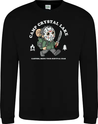 Camp Crystal Lake - horrorfan, horror, slasher, camping, camper, survival, terror, retro, vintage, scary, halloween, camp, forest, adventure, humor, funny, nostalgia, 80s, movie, cinema, popculture, outdoors, nature, spooky, creepy, survivalist, campsite, illustration, cartoon, geek - Sweatshirt