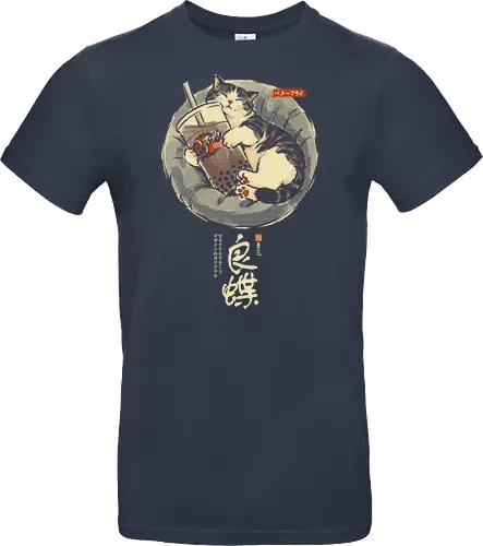 Boba Cat - cat lover, sleeping cat, art print, cozy, aesthetic, cat, boba, funny, vintage, retro, japanese, cute, boba tea, bubble tea, kawaii - Standard T-Shirt