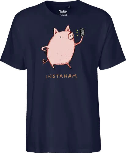 Der Berühmteste Influencer Auf Dem Bauernhof - süße Figur, lustiges Schwein, süßes Tier, Tier-Selfie, Schweinehumor, Wortspiel, digitale Kultur, soziale Medien, Influencer, Schweinezeichnung, lustige Kunst, Tierliebhaber, Bauernhoftier, Illustration, kreativer Humor - Fairtrade T-Shirt
