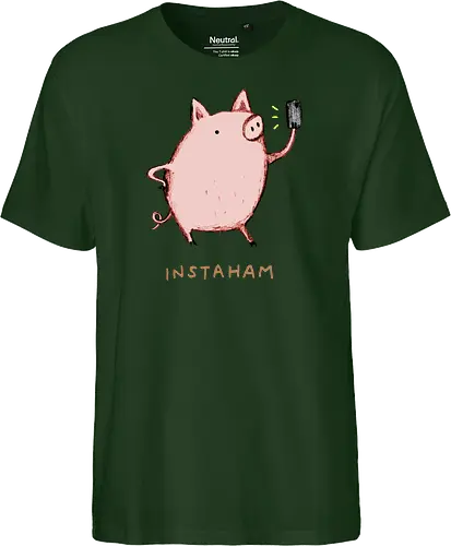 Der Berühmteste Influencer Auf Dem Bauernhof - süße Figur, lustiges Schwein, süßes Tier, Tier-Selfie, Schweinehumor, Wortspiel, digitale Kultur, soziale Medien, Influencer, Schweinezeichnung, lustige Kunst, Tierliebhaber, Bauernhoftier, Illustration, kreativer Humor - Fairtrade T-Shirt