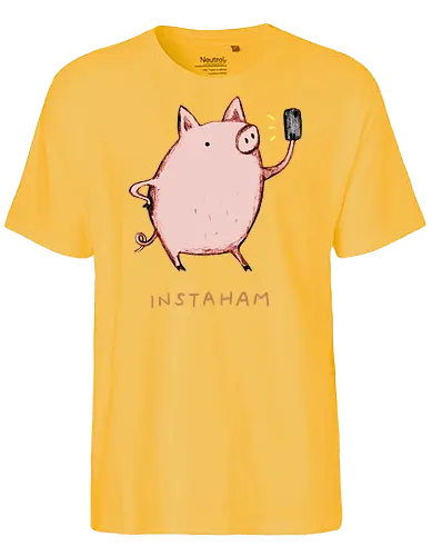 Der Berühmteste Influencer Auf Dem Bauernhof - süße Figur, lustiges Schwein, süßes Tier, Tier-Selfie, Schweinehumor, Wortspiel, digitale Kultur, soziale Medien, Influencer, Schweinezeichnung, lustige Kunst, Tierliebhaber, Bauernhoftier, Illustration, kreativer Humor - Fairtrade T-Shirt