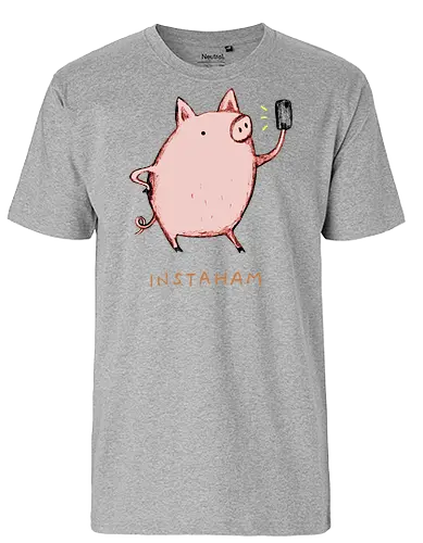 Der Berühmteste Influencer Auf Dem Bauernhof - süße Figur, lustiges Schwein, süßes Tier, Tier-Selfie, Schweinehumor, Wortspiel, digitale Kultur, soziale Medien, Influencer, Schweinezeichnung, lustige Kunst, Tierliebhaber, Bauernhoftier, Illustration, kreativer Humor - Fairtrade T-Shirt