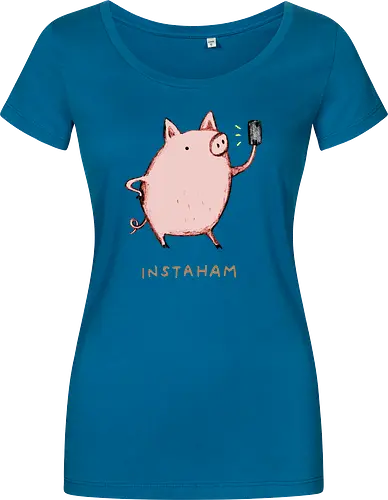 Der Berühmteste Influencer Auf Dem Bauernhof - süße Figur, lustiges Schwein, süßes Tier, Tier-Selfie, Schweinehumor, Wortspiel, digitale Kultur, soziale Medien, Influencer, Schweinezeichnung, lustige Kunst, Tierliebhaber, Bauernhoftier, Illustration, kreativer Humor - Damen T-Shirt