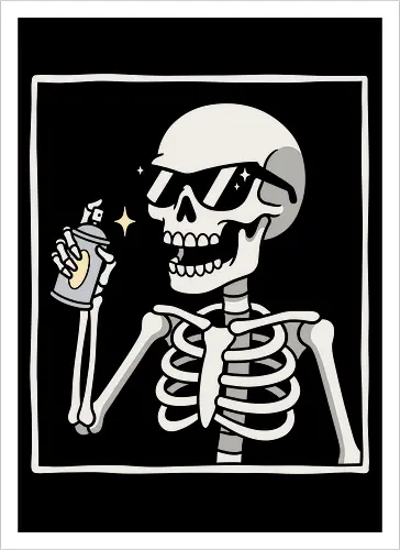 Shiny Chrome: The Chrome Skeleton - Mad Max fury road shirt, War Boy chrome graphic, shiny and chrome tee, witness me apparel, post apocalyptic streetwear, skeleton spray paint design, dystopia movie clothing, edgy pop culture fashion, minimalist skull merch, action movie fan shirt - Kunstdruck